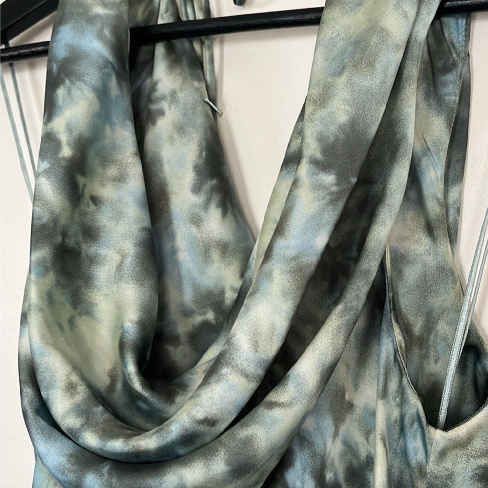 Zara Green and Gray Satin Cowl Neck Dress